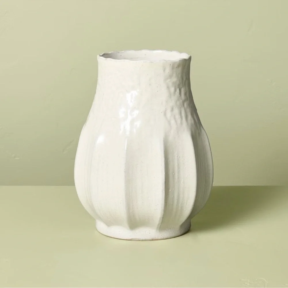 Pleated Ceramic Vase Sour Cream - Hearth & Hand™ with Magnolia